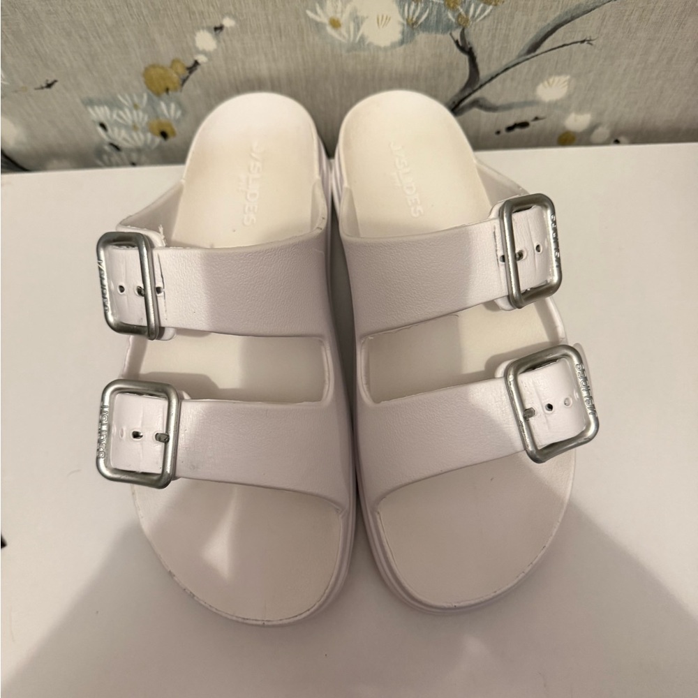 J/SLIDES women’s  White Sandals with Silver Accents